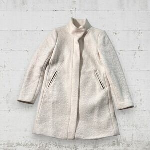 LOFT Women's Ivory Boucle Wool Blend Coat Jacket Size M Stand Collar